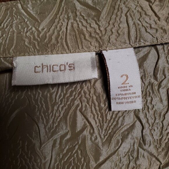 Chico’s Metallic Textured Button Front Top Cuffed Roll Tab Sleeves Womens 2 EUC - Picture 3 of 11